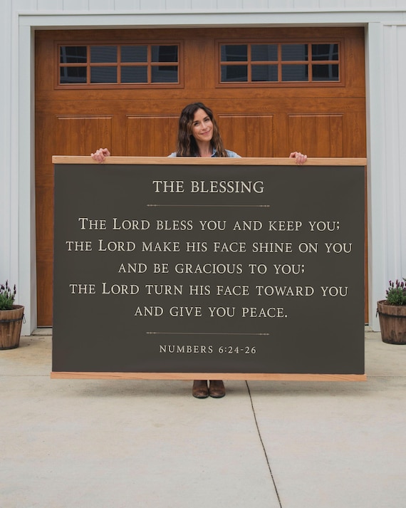 The Blessing Scripture Tapestry | Oversized Canvas Wall Hanging Numbers 6:24-26 | Housewarming Gift | Neutral Bible Verse | Nursery Art| 091