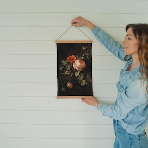 Vintage Floral Tapestry | Extra Large Wall Art | Moody Botanical Wall Art | Oversized Canvas | Cottagecore Decor | Still Life Roses | 002