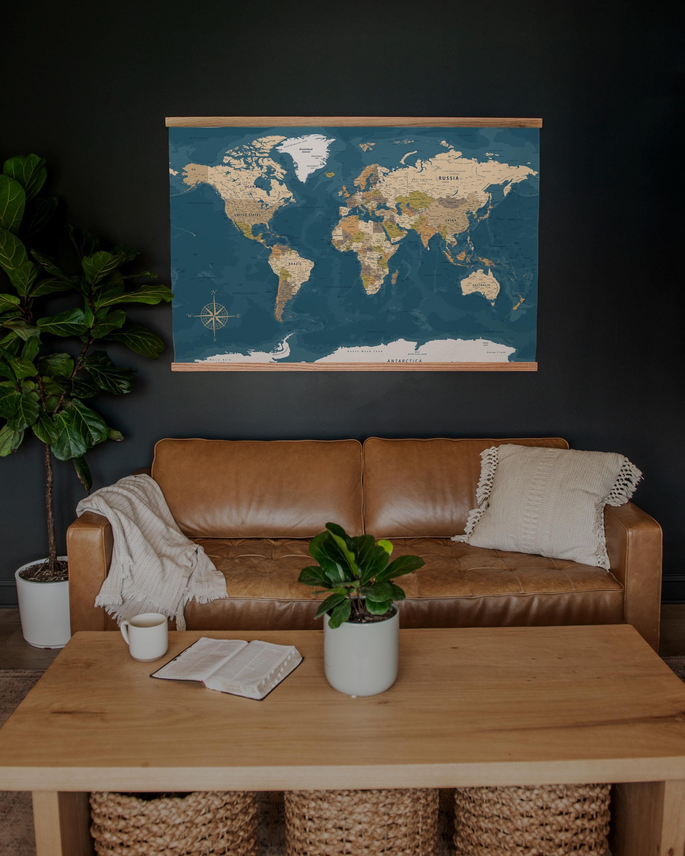 Large World Map Canvas Tapestry Wall Hanging Educational Decor ...