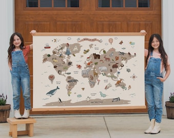 Animal World Map Tapestry | Kids Nursery, Classroom Decor | 031