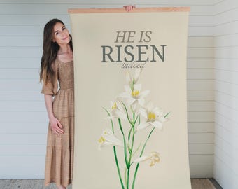 He Is Risen Indeed Easter Tapestry | Vintage Lily | Christian Wall Art | 203