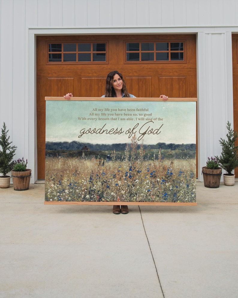 Christian Canvas Tapestry Wall Hanging Scripture Art Worship Lyrics Faith Based Home Decor Vintage Flower Field Design Extra Large Wall Art Inspirational Living Room Decoration Prayer Space Accent Piece Bedroom Wall Decor Nursery Art
