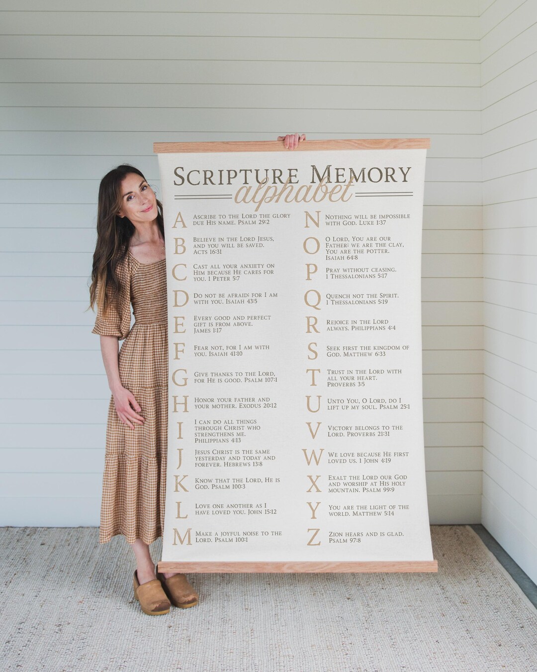 Scripture Memory Gold Lettering Christian Alphabet Tapestry Bible Verse Wall Art Nursery Decor Kids ...