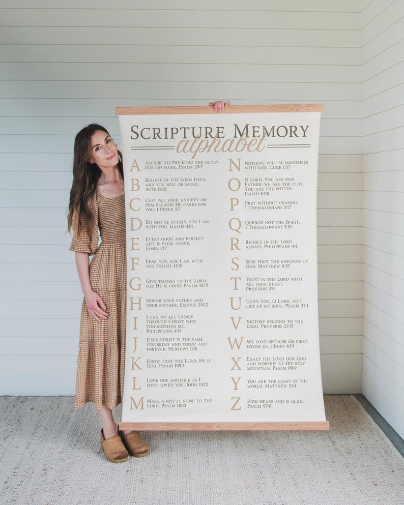 Christian Alphabet Tapestry Bible Verse Wall Art Scripture Memory Tool Educational Display ABC Design Kids Room Decor Nursery Wall Hanging Faith Based Learning Homeschool Resource Church Classroom Decoration Inspirational Gift Children