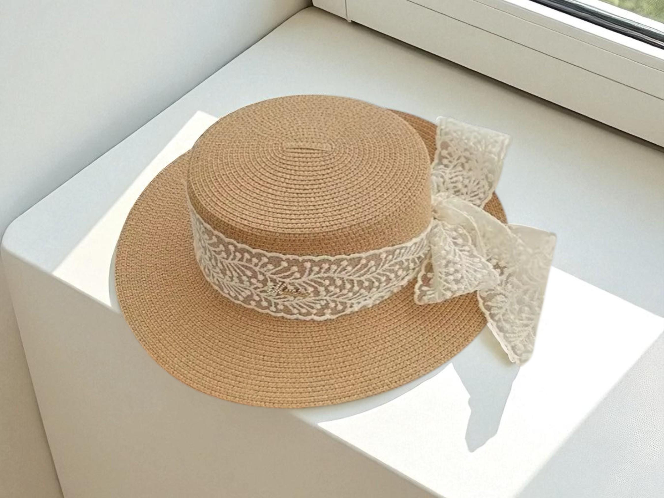 Lace Straw Sun Hat: Bowknot Garden Party Headwear - Etsy display picture 3