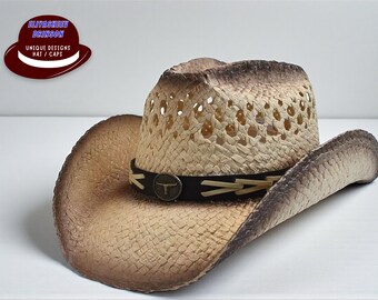Vintage Cowboy Style Sunhat with Bow and Wooden Bead Accents Boho Western Straw Cowboy Hat – Shell & Wooden Bead Sun Hat  main image 2