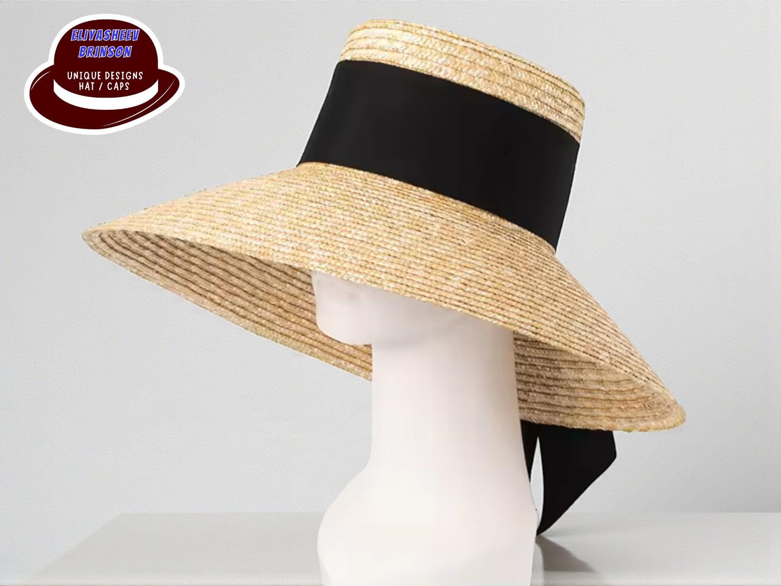 Wyeth Black & Tan Straw Wide Brim Sun Hat with Black Ribbon Tie NWOT Luxury Sun Hat in Straw with Black Ribbon - Jane Taylor London main image 3