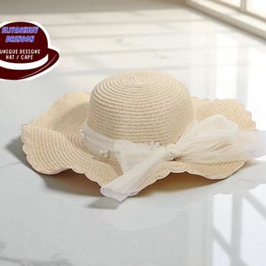 Cream and Tan Lace Pattern Sun Hat with Scalloped Brim Scalloped Dolce Hat – Prism Boutique main image 3