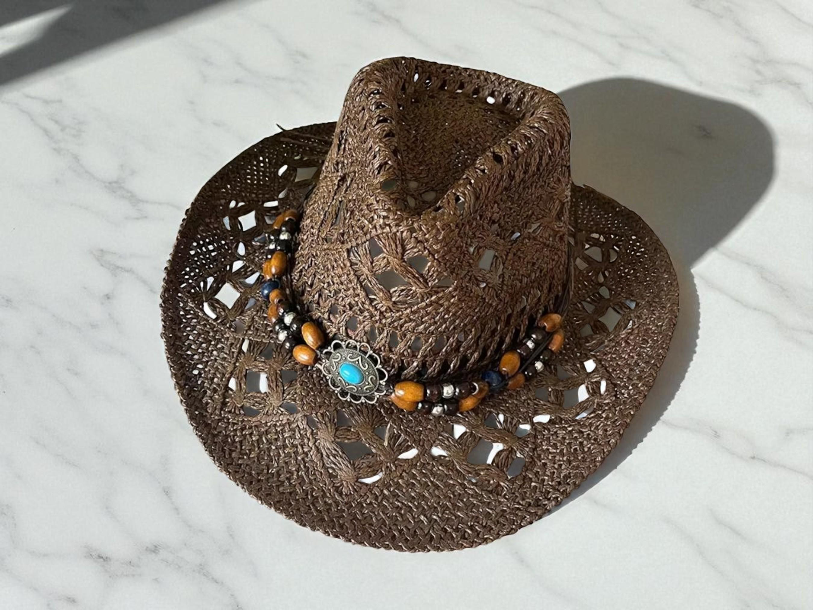 Boho Cowboy Straw Hat: Wooden Bead Accent, Unisex Summer Cap  display picture 1