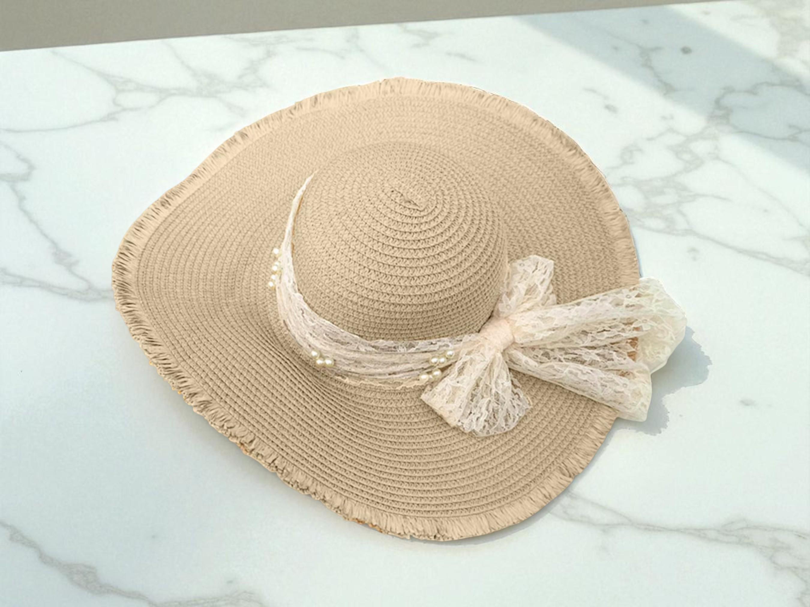 Lace Straw Sun Hat: Bowknot Garden Party Headwear - Etsy display picture 1