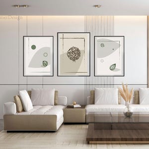 Neutral Minimalist Wall Art Set of 3 - Beige Digital Prints - Modern Abstract Printable Decor