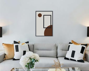 Geometric Shapes Print - Minimalist Brown and Black Abstract Art (Digital Download)