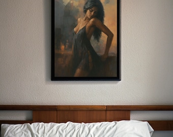 Ritratto di donna romantica - Download digitale di stile dipinto a olio femminile, elegante decorazione murale per camera da letto