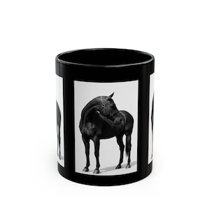 Elegant Black Horse Mug, Horse Lover&#39;s Gift, Equestrian Decor, Unique Coffee Mug, Animal Art, Great for Birthdays and Anniversaries