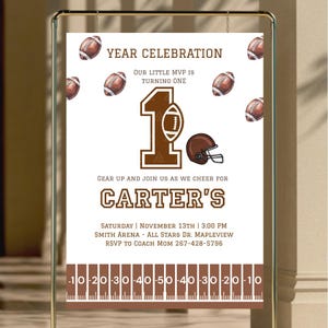 Poster per il primo compleanno di Game Time Boy, cartello modificabile per il primo compleanno, decorazioni per la festa del primo anno, download immediato del primo osso del football
