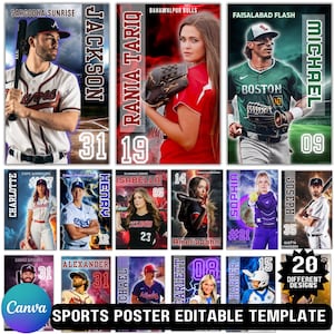 Sports Poster Canva Template, Editable Sports Background & Digital Backdrop, Senior Memory Mate, Football Banner and Portrait Design