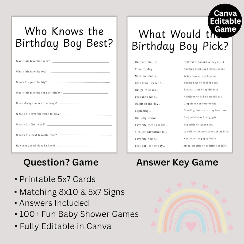First Birthday Trivia Game Printable Template, 12-month Photo Guessing ...