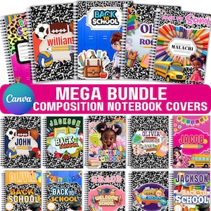 Composition Notebook Cover Mega Bundle, Back to School,  Editable Canva Customizable Printable Covers, Kids Book cover, Digital Download