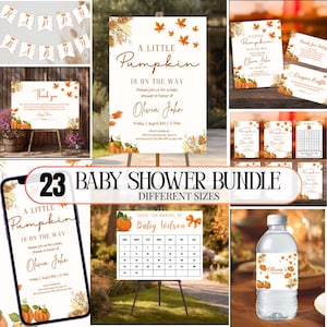 Little Pumpkin Baby Shower Bundle, Pumpkin Baby Invitation, Canva Editable, Autumn Baby Shower Games Printable Baby Shower Decorations