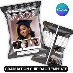 Graduation Newspaper 2025 Chip Bag Canva Editable Template, Grad Personalized Treat Party Favor, Congrats Design, Class Of 2025 Newspaper
