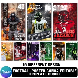 Football Poster Canva Template, Editable Sports Background & Digital Backdrop, Senior Memory Mate, Football Banner and Portrait Design
