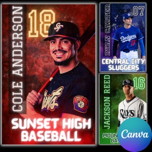 Pacchetto di modelli modificabili per poster di baseball Canva, striscioni per senior, carte da baseball, sfondi per baseball, modelli sportivi, crea poster personalizzati