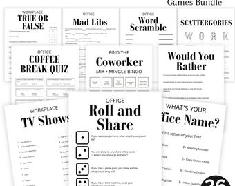 Bundel met 26 kantoorspellen, teambuildingspellen voor op het werk, leuk kantoorfeestspelpakket, groepsspel collega, afdrukbare kantoorspellen, pdf-download