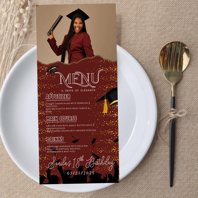Red and Golden Graduation Menu Template, Elegant Graduation Dinner Menu ...