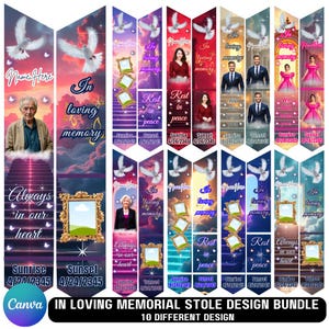 10 In Loving Memory Stoles Canva Editable Template, Funeral & Remembrance Photo Tribute Stole Keepsake, Memorial Stole Template,