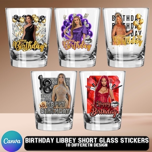 Birthday Stickers Canva Editable Template, Set Of 6 Celebration, Drag Your Own Images,  Styrofoam Cup Sticker,  Digital Download