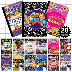20 Composition Notebook Cover Template Bundle, Back to School,  Editable Canva Template, Customizable Printable Covers, Kids Book cover