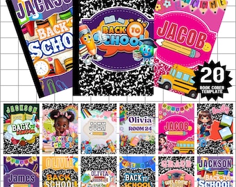 20 Composition Notebook Cover Template Bundle, Back to School,  Editable Canva Template, Customizable Printable Covers, Kids Book cover