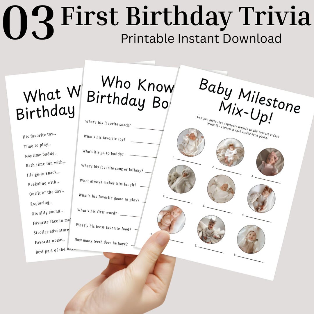 First Birthday Trivia Game Printable Template, 12-month Photo Guessing ...