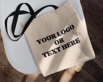 Custom Canvas Tote Bag: Personalized Text or Logo, Black Handles