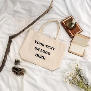 Large Canvas Tote Bag with Zipper Pocket, Customizable 19x16x4 inch Cotton Tote, Personalized Shopping Bag for Work, Travel & Daily Use