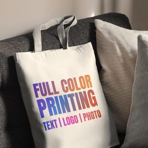 Personalized Cotton Tote Bag, Custom Printed Canvas Shopping Bag for Logo, Text, or Artwork, Reusable Grocery Bag, Small Business Tote