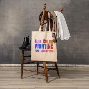 Full Color Printed Canvas Tote Bag, Custom Logo or Text Tote, Eco-Friendly Cotton Shopping Bag, Personalized Gift for Women and Men