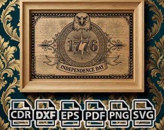 Patriotic Eagle Badge Laser Engraving File | 1776 Independence Day| 4th of July Vintage Design | svg png dxf eps pdf cdr | American Flag Art
