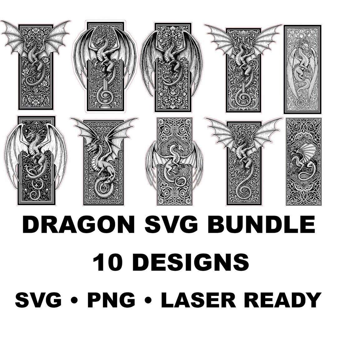 Dragon SVG Bundle | Fantasy Dragon Laser Cut Files | 10 Designs SVG PNG ...