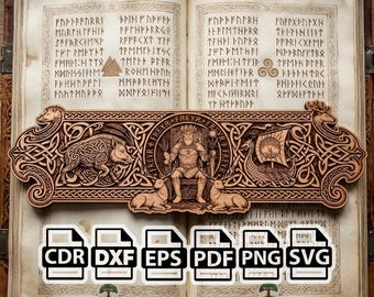 Freyr Norse Engraving File | Viking Bookmark SVG |  Celtic Knot Laser Cut Design | Nordic Bookmark Laser File | svg png dxf eps pdf cdr