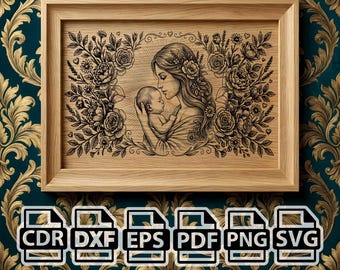 Laser Engraving File Mother and Baby | Engraving Design | Floral Motherhood Vector |  | Mother’s Day Gift SVG | svg png dxf eps pdf cdr