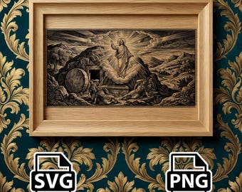 Jesus Resurrection SVG | Christian Easter Engraving File | Empty Tomb | Religious Laser Engraving | Bible Scene CNC | Cross PNG