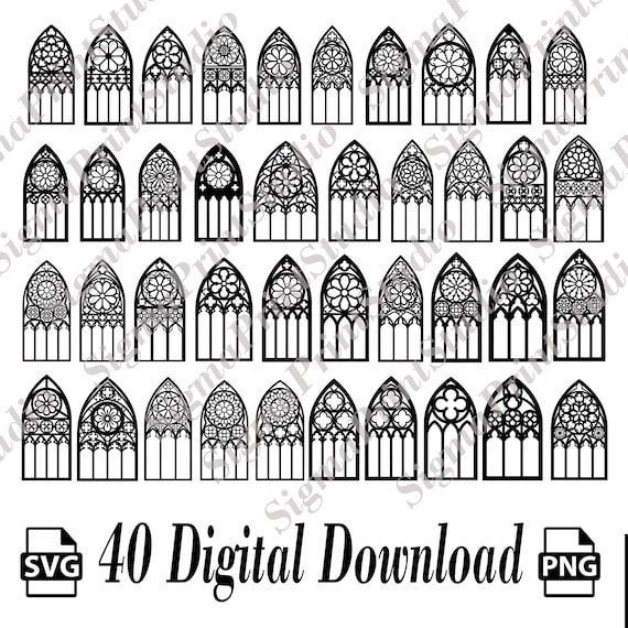 Gothic Window SVG PNG Bundle | 40 Designs | Laser Cut Files | CNC | Digital Download