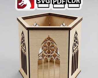 LED Tealight Lantern Laser Template | Gothic Lantern SVG Laser Cut File | Cathedral Candle Holder Template | Digital Download