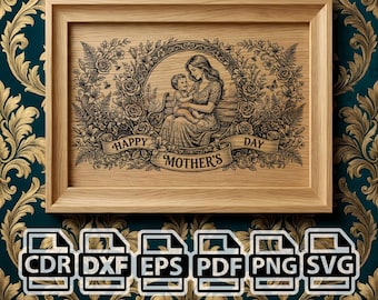 Laser File Mother and Baby SVG Bundle | Happy Mothers Day Mom Child Engraving Design | Floral Family svg png dxf eps pdf cdr | Gift for Mom