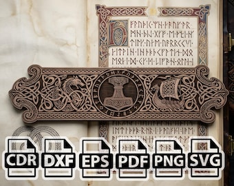 Marcapáginas vikingo SVG / Marcapáginas martillo de Thor / Grabado de nudo nórdico / Diseño de barco nórdico SVG / Marcapáginas celta svg png dxf eps pdf cdr