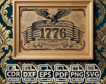 Independence Day Eagle Flag Laser Engraving File 1776 SVG |  | 4th of July Patriotic Design | svg png dxf eps pdf cdr | American Vintage Art
