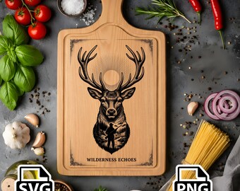 Deer Head SVG PNG | Hunting Laser Engraving File | Deer Cutting Board Design | Wildlife Wood Engraving