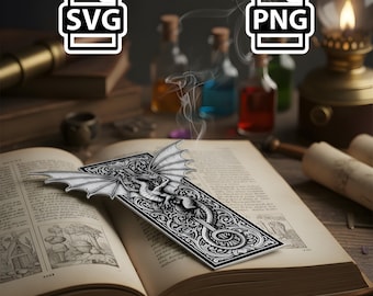 Gothic Dragon Bookmark SVG | Ornate Medieval Dragon Laser Cut Design | Fantasy Bookmark Template | Laser SVG PNG Download