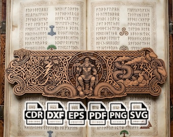 Thor Bookmark SVG | Viking Laser Engraving File | Norse Mythology Wood Bookmark Design | Celtic Knot svg png dxf eps pdf cdr |